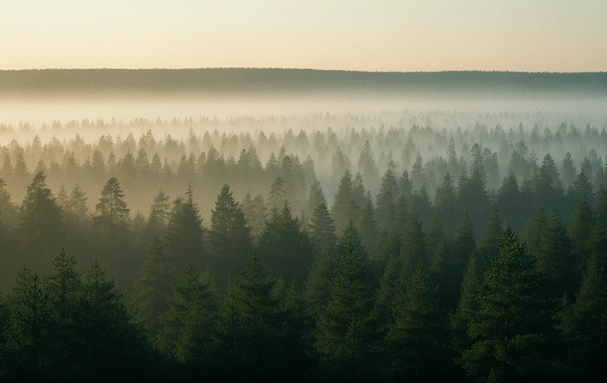 Nordisk skog i gryning